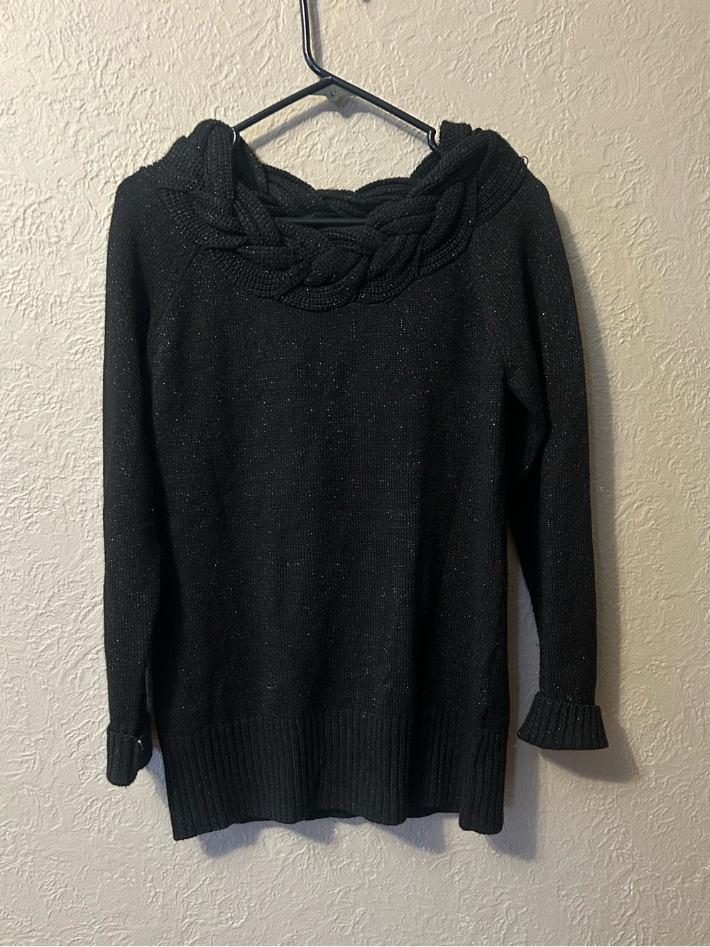 JohnPaulRichard Black Braided Cowl Neck Sweater